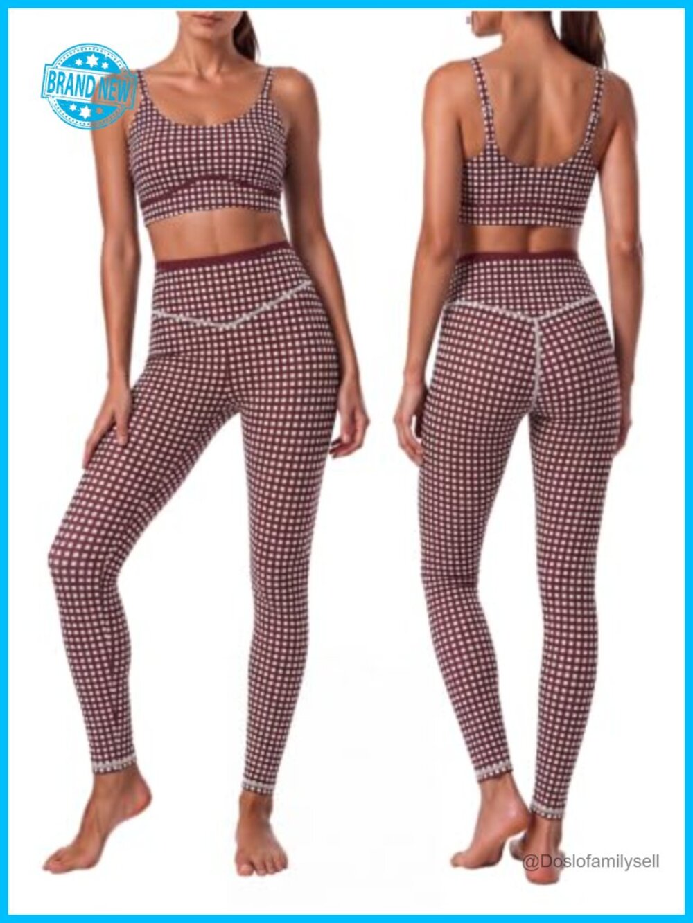 Gingham Workout Set 2 Piece Sports Bra & High Waist Leggings